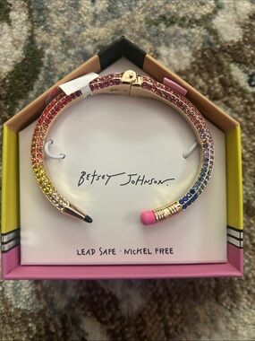 BETSEY JOHNSON Back to School Multi-Color Rhinestone Hinged Pencil Bracelet NWT